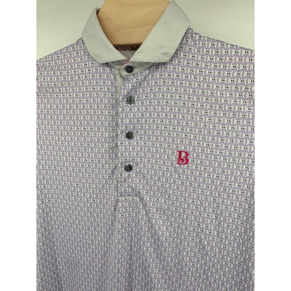 Greyson Mens Geometric Print Golf Polo Shirt Purple Pink Logo Small